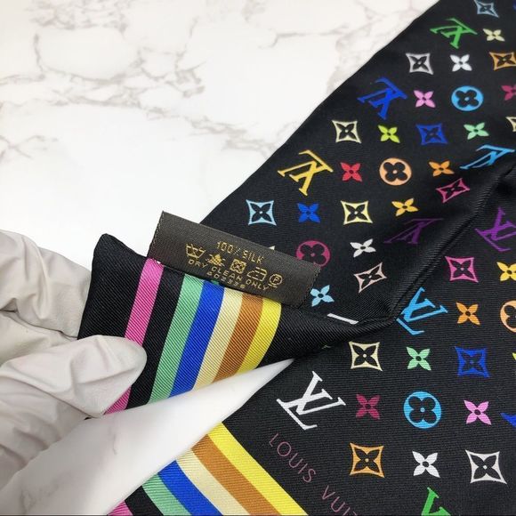 SOLD Louis Vuitton Murakami black multicolored bandeau twilly scarf Rare - Picture 7 of 10